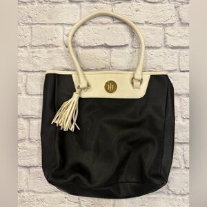 Tommy Hilfiger Vintage Leather Purse Black White Tassel Y2K Tote Style Bag
